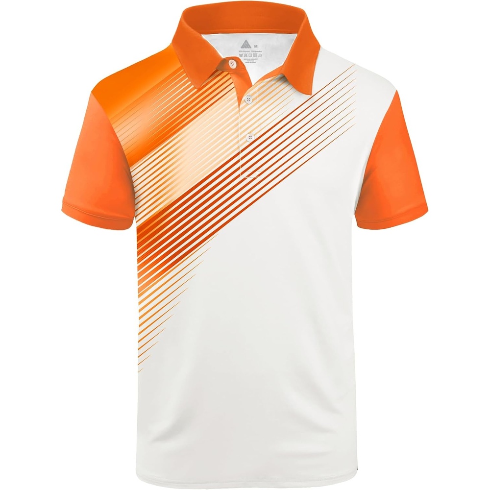 image:imageZITY Mens Golf Shirt Short Sleeve Athletic Casual Work Collared Polo Tshirt UPF 50 QuickDrying Moisture Wicking Breathable Soft Stretchy Print Patterns Striped Outdoor Business Machine WashWhite Orange