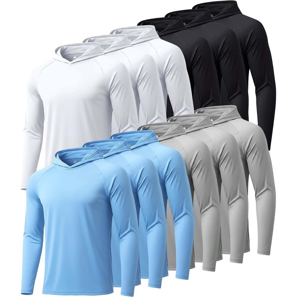 image:imageZITY Mens Sun Protection Hoodie Shirt Fishing Shirts for Men UPF 50 Long Sleeve Shirt Lightweight Rash Guard12pcs 3black  3white 3light Blue  3light Grey