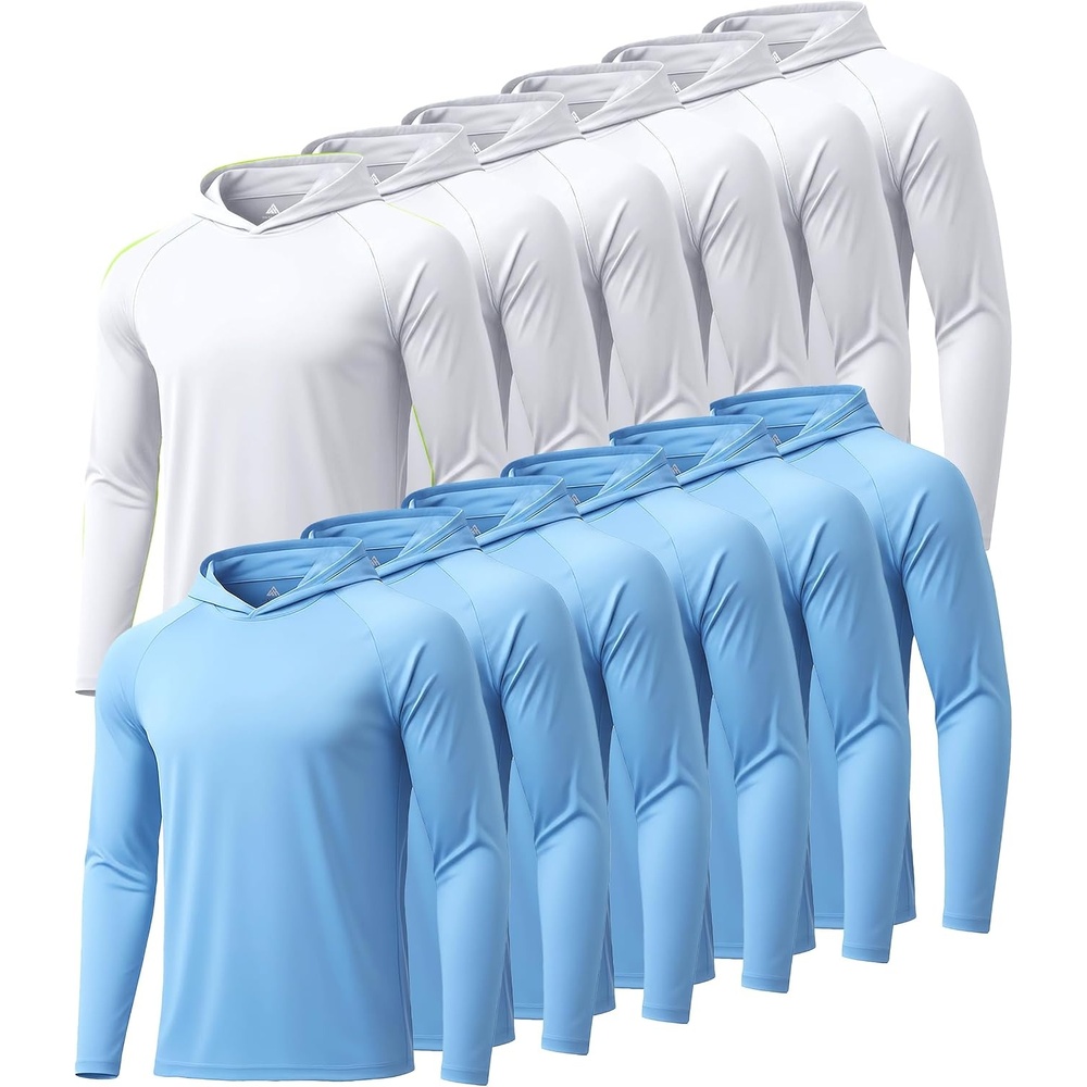 image:imageZITY Mens Sun Protection Hoodie Shirt Fishing Shirts for Men UPF 50 Long Sleeve Shirt Lightweight Rash Guard12pcs 6light Blue 6white