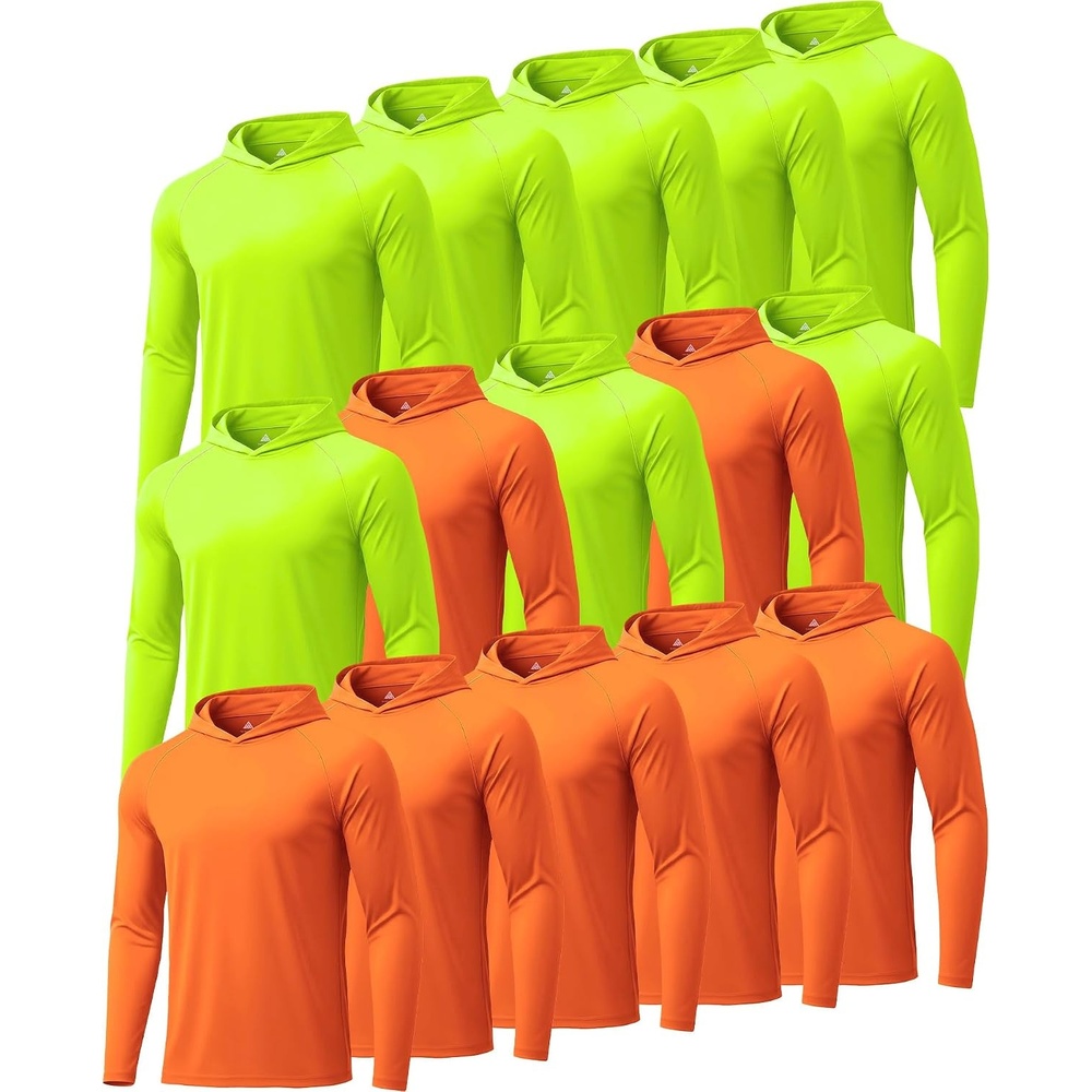 image:imageZITY Mens Sun Protection Hoodie Shirt Fishing Shirts for Men UPF 50 Long Sleeve Shirt Lightweight Rash Guard15pcs 8neon Green  7neon Orange