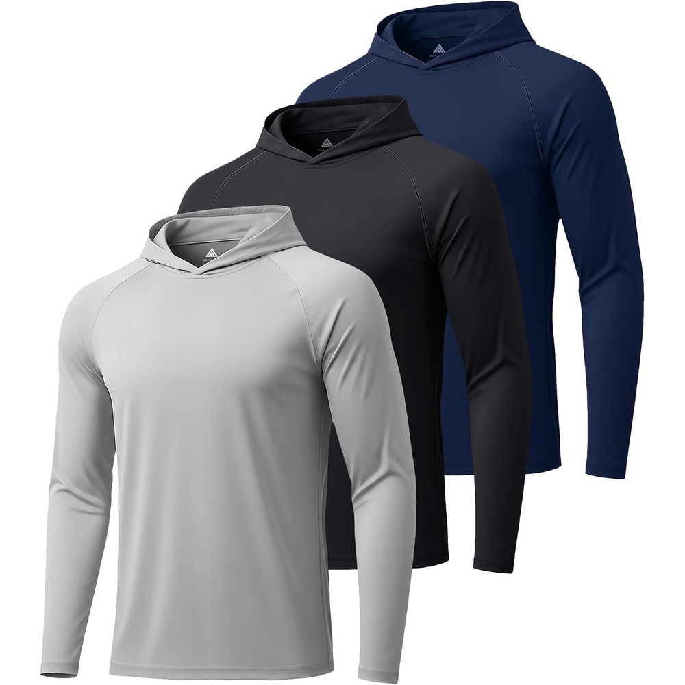 image:imageZITY Mens Sun Protection Hoodie Shirt Fishing Shirts for Men UPF 50 Long Sleeve Shirt Lightweight Rash Guard3 Packlight Grey Black Dark Blue