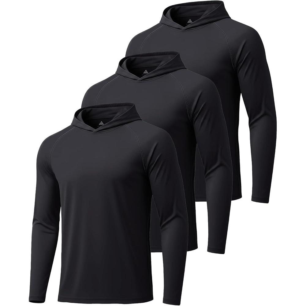 image:imageZITY Mens Sun Protection Hoodie Shirt Fishing Shirts for Men UPF 50 Long Sleeve Shirt Lightweight Rash Guard3pcs Black