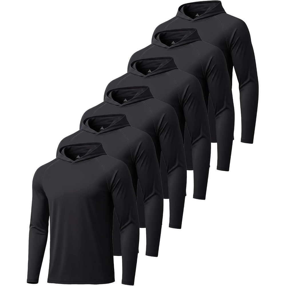 image:imageZITY Mens Sun Protection Hoodie Shirt Fishing Shirts for Men UPF 50 Long Sleeve Shirt Lightweight Rash Guard6pcs Black