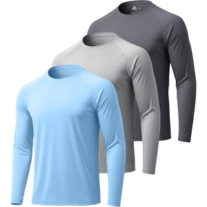 Mens Long Sleeve Tee Shirts Sun Protection Fast Dry | CrewNeck,SunProtection,UPF,UV,Workout,Running,Hiking,Fishing,Cycling,Cooling,Moisture Wicking,Quick Dry,Athletic(3pack-light Sky Blue/Light Gray/Dark Gray)