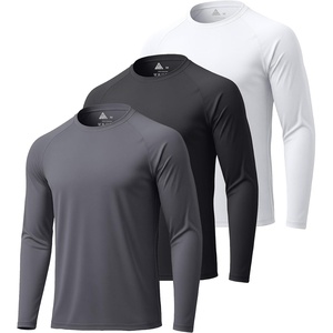 Mens Long Sleeve Tee Shirts Sun Protection Fast Dry | CrewNeck,SunProtection,UPF,UV,Workout,Running,Hiking,Fishing,Cycling,Cooling,Moisture Wicking,Quick Dry,Athletic(3pack-black/White/Dark Gray)