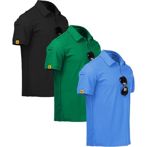 ZITY 3 Pack Mens Golf Polo Shirts Short Sleeve Business Casual T-Shirts | Moisture Wicking, Quick-Drying, Breathable, Stretchy, Cool, Sport, Workout, Daily, Work, Performance Collared Tactical Shirt(Black Grassgreen Lightblue)