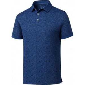ZITY Golf Shirts for Men Short Sleeve Print Polo Shirt Moisture Wicking Regular Fit Casual Beach Polo(Navy Leaves)