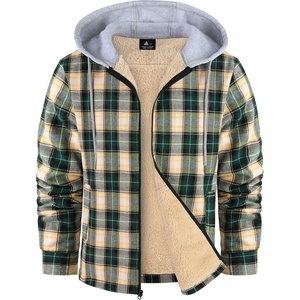 ZITY Men’s Flannel Jacket Zip Up Fleece Plaid Shirt Hoodie Winter Warm Coat | Thick Sherpa Lined, Long Sleeve Outwear, Heavyweight, Sweatshirt with Pocket, Work School Vacations(Green Beige)