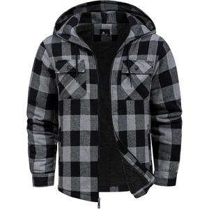 ZITY Men’s Flannel Jacket Zip Up Fleece Plaid Shirt Hoodie Winter Warm Coat | Thick Sherpa Lined, Long Sleeve Outwear, Heavyweight, Sweatshirt with Pocket, Work School Vacations(Grey)