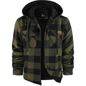 ZITY Men’s Flannel Jacket Zip Up Fleece Plaid Shirt Hoodie Winter Warm Coat | Thick Sherpa Lined, Long Sleeve Outwear, Heavyweight, Sweatshirt with Pocket, Work School Vacations(Dark Green)