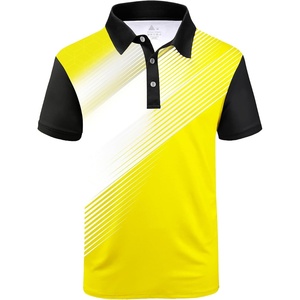 ZITY Mens Golf Shirt Short Sleeve Athletic Casual Work Collared Polo Tshirt | UPF 50+, Quick-Drying, Moisture Wicking, Breathable, Soft, Stretchy, Print Patterns, Striped, Outdoor, Business, Machine Wash(Yellow)