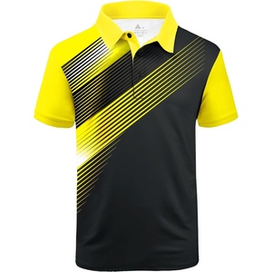 ZITY Mens Golf Shirt Short Sleeve Athletic Casual Work Collared Polo Tshirt | UPF 50+, Quick-Drying, Moisture Wicking, Breathable, Soft, Stretchy, Print Patterns, Striped, Outdoor, Business, Machine Wash(Black Yellow)