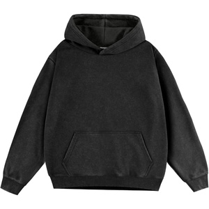 ZITY Mens Hoodies Oversized Cotton Vintage Washed Hoodie for Men Unisex Sweatshirt with Kangaroo Pocket Streetwear(Black)