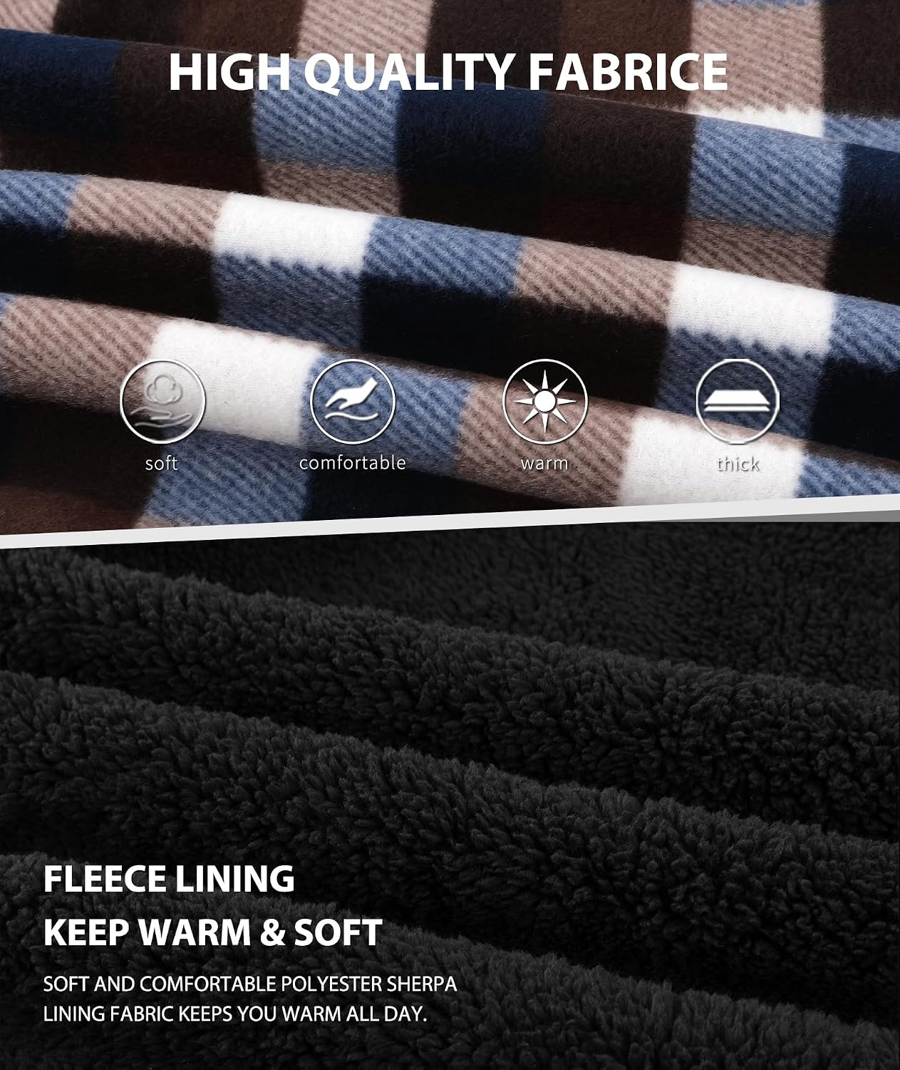 image:imageZITY Boys Flannel Jacket Fleece Sherpa Lined Plaid Hoodies Unisex Kids CoatCoffee Brown