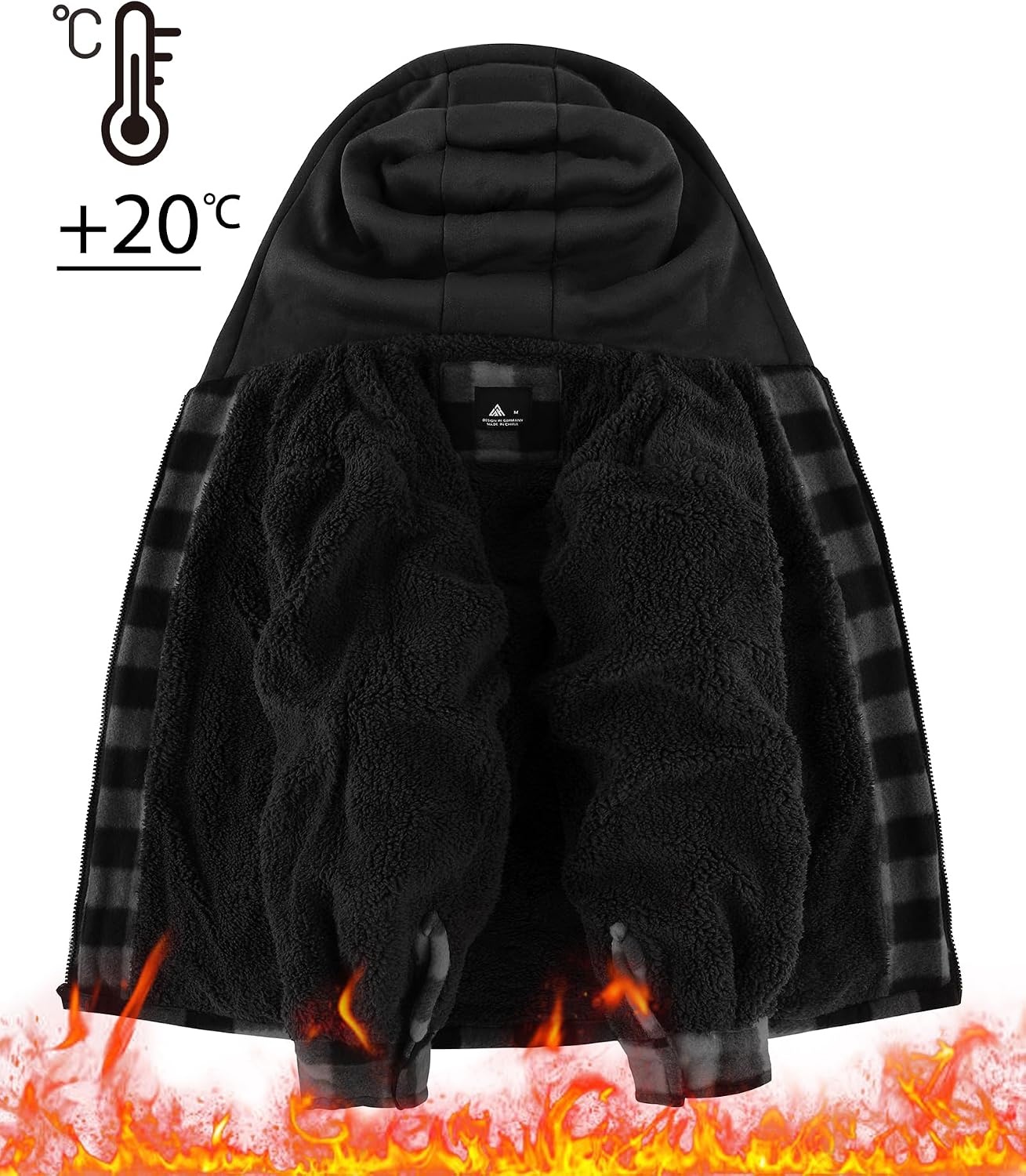 image:imageZITY Boys Flannel Jacket Fleece Sherpa Lined Plaid Hoodies Unisex Kids CoatDark Grey