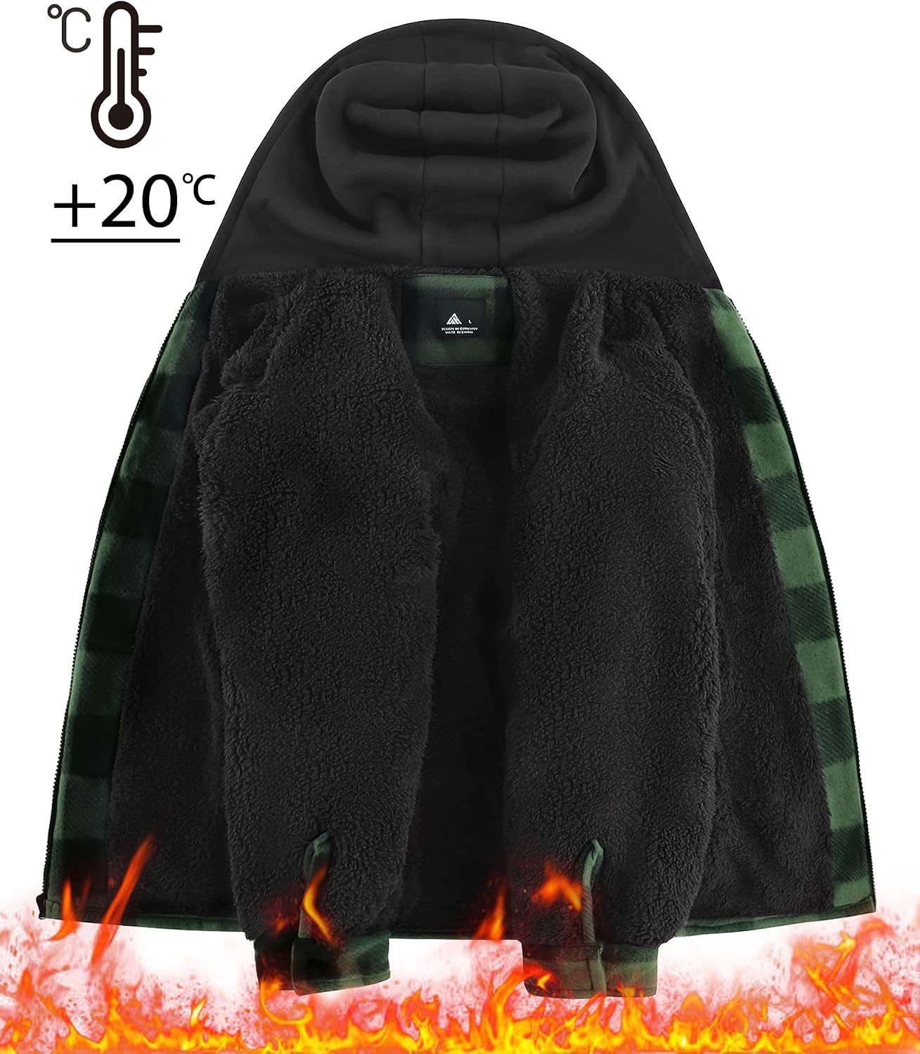 image:imageZITY Boys Flannel Jacket Fleece Sherpa Lined Plaid Hoodies Unisex Kids CoatGreen Black
