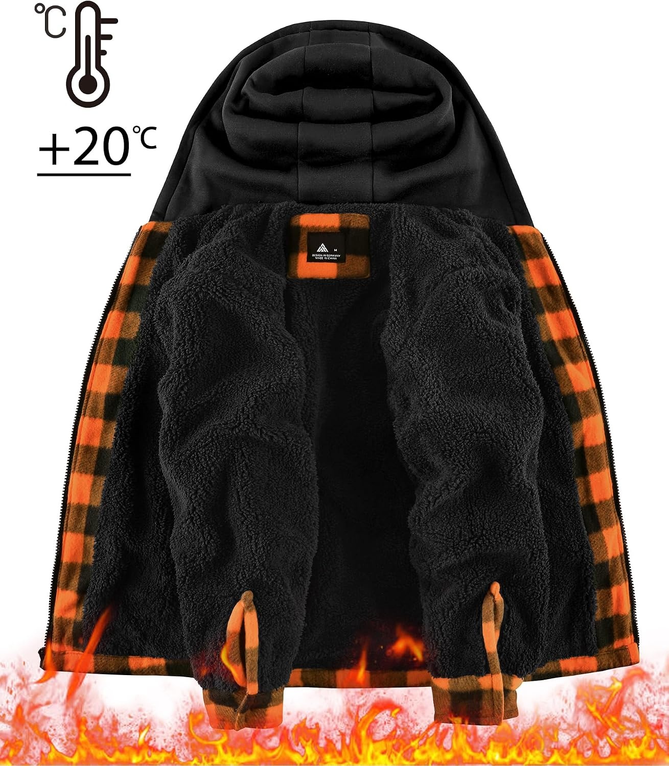 image:imageZITY Boys Flannel Jacket Fleece Sherpa Lined Plaid Hoodies Unisex Kids CoatOrange Black