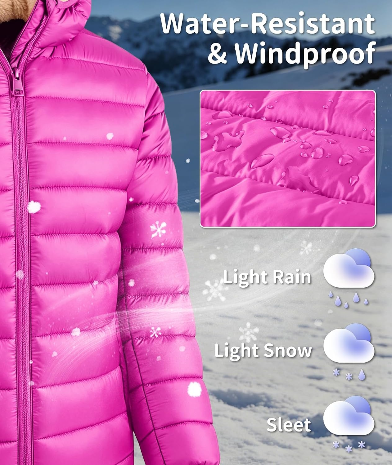 image:imageZITY Boys Winter Coat Sherpa Fleece Lined Puffer Jacket Wind Water Resistant Hoodie Warm Outerwear for KidsRose Red