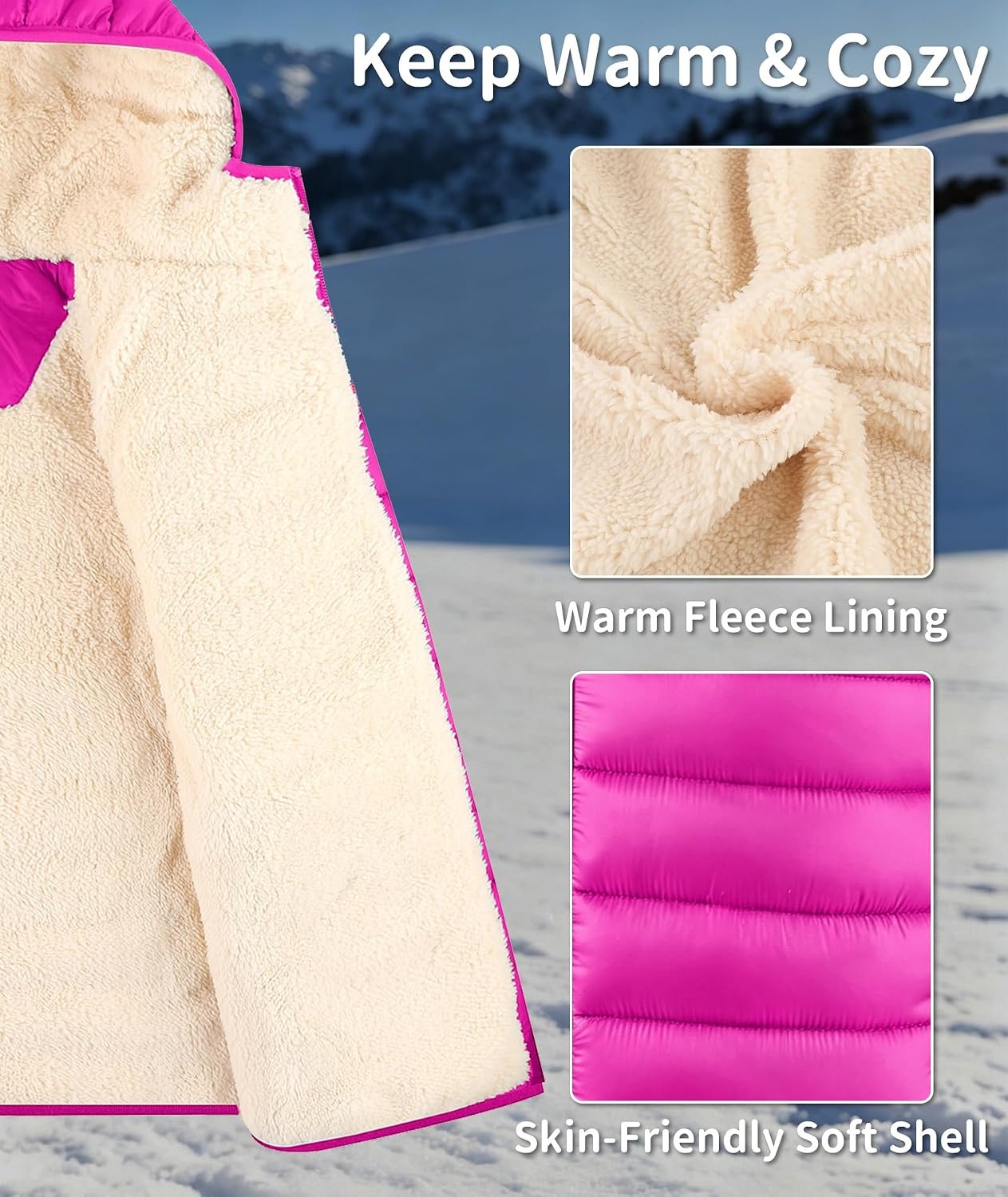 image:imageZITY Boys Winter Coat Sherpa Fleece Lined Puffer Jacket Wind Water Resistant Hoodie Warm Outerwear for KidsRose Red