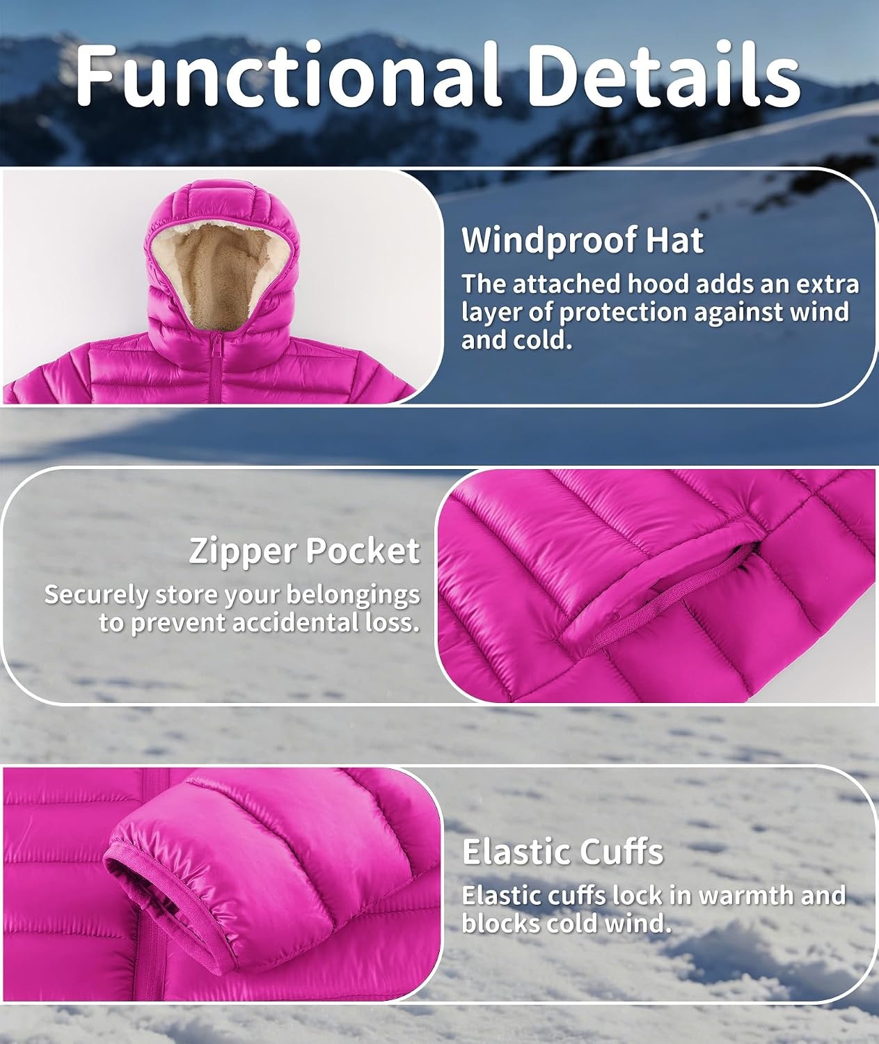 image:imageZITY Boys Winter Coat Sherpa Fleece Lined Puffer Jacket Wind Water Resistant Hoodie Warm Outerwear for KidsRose Red