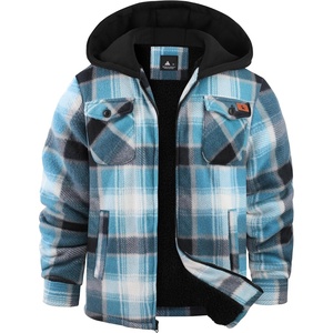 ZITY Boys Flannel Jacket Sherpa Lined Zip Up Hoodie(Blue White)