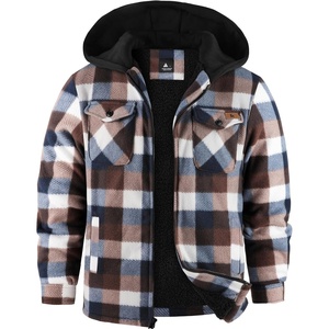 ZITY Boys Flannel Jacket Sherpa Lined Zip Up Hoodie(Coffee)