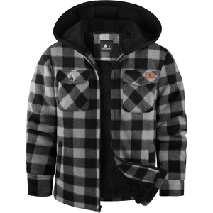 ZITY Boys Flannel Jacket Sherpa Lined Zip Up Hoodie(Dark Grey)