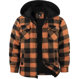 ZITY Boys Flannel Jacket Sherpa Lined Zip Up Hoodie(Orange Black)
