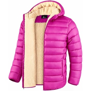 ZITY Boys Winter Coat Sherpa Fleece Lined Puffer Jacket Wind Water Resistant Hoodie Warm Outerwear for Kids(Rose Red)