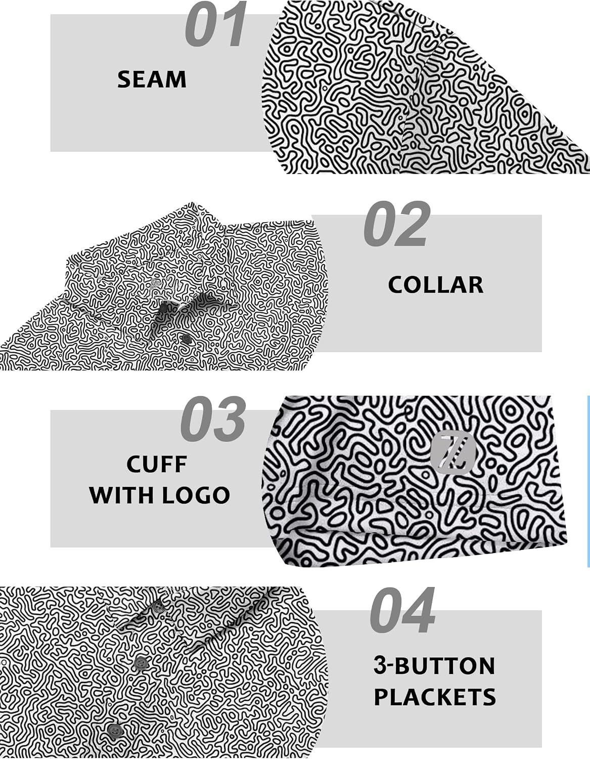 image:imageZITY 3 Pack Mens Golf Shirts Short Sleeve UPF 50 Print Performance Polo Moisture Wicking Casual Collared Golf Shirts for Men3 Black White Texture