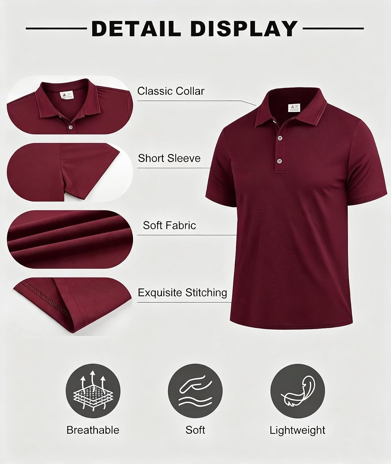 image:imageZITY 5 Pack Mens Classic Polo Shirts Short Sleeve Athletic Golf TShirtBlackAnkora RedWhiteSky BlueNavy