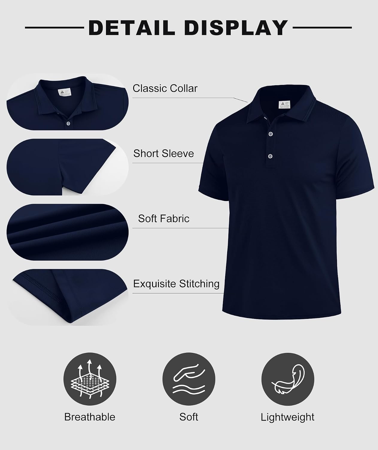 image:imageZITY 5 Pack Mens Classic Polo Shirts Short Sleeve Athletic Golf TShirtBlackBlackNavyWhiteSky Blue
