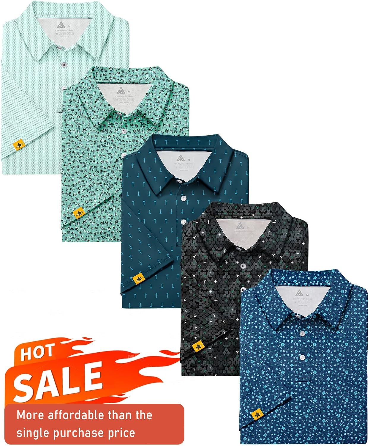 image:imageZITY 5 Pack Mens Golf Shirt Short Sleeve UPF 50 Print Patterns Casual PoloLightgreen Palegreen Tealblue Darkgreen Legionblue