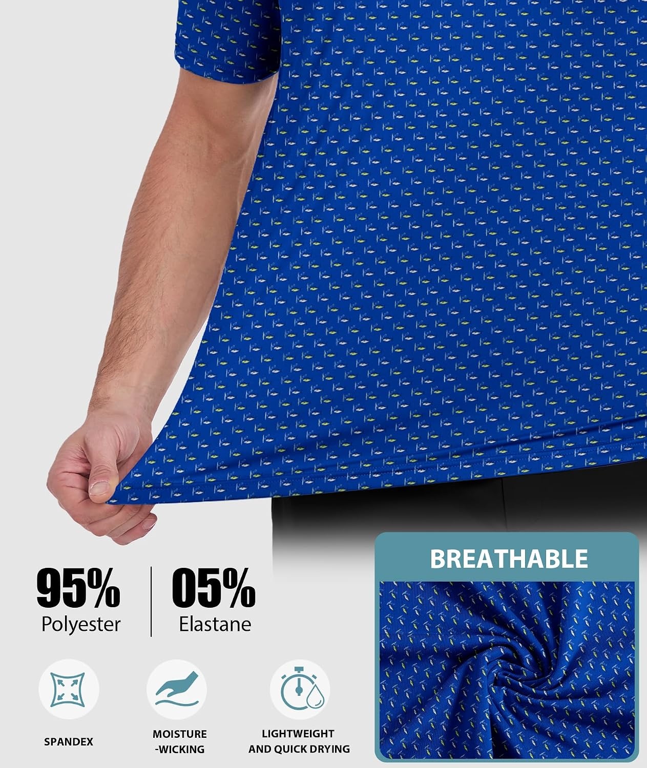image:imageZITY 5 Pack Mens Golf Shirts Short Sleeve Print Patterns Performance Moisture Wicking Polo Shirt5 Blue Sea Fish