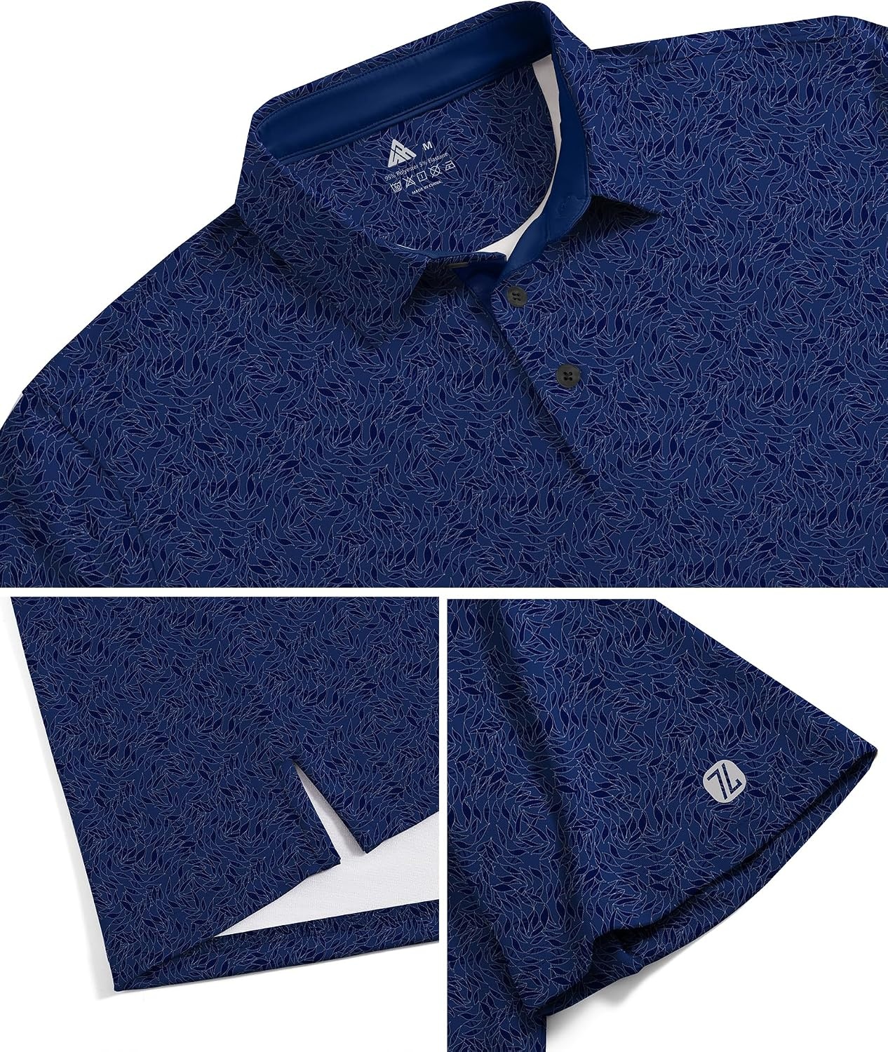 image:imageZITY 5 Pack Mens Golf Shirts Short Sleeve Print Patterns Performance Moisture Wicking Polo Shirt5 Navy Blue Leaves