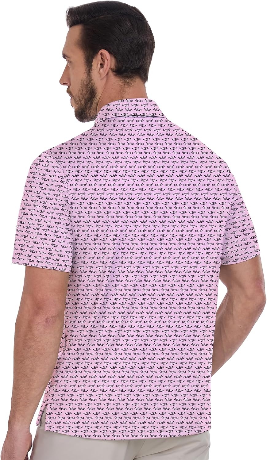 image:imageZITY 5 Pack Mens Golf Shirts Short Sleeve Print Patterns Performance Moisture Wicking Polo Shirt5 Pink Fish Bones