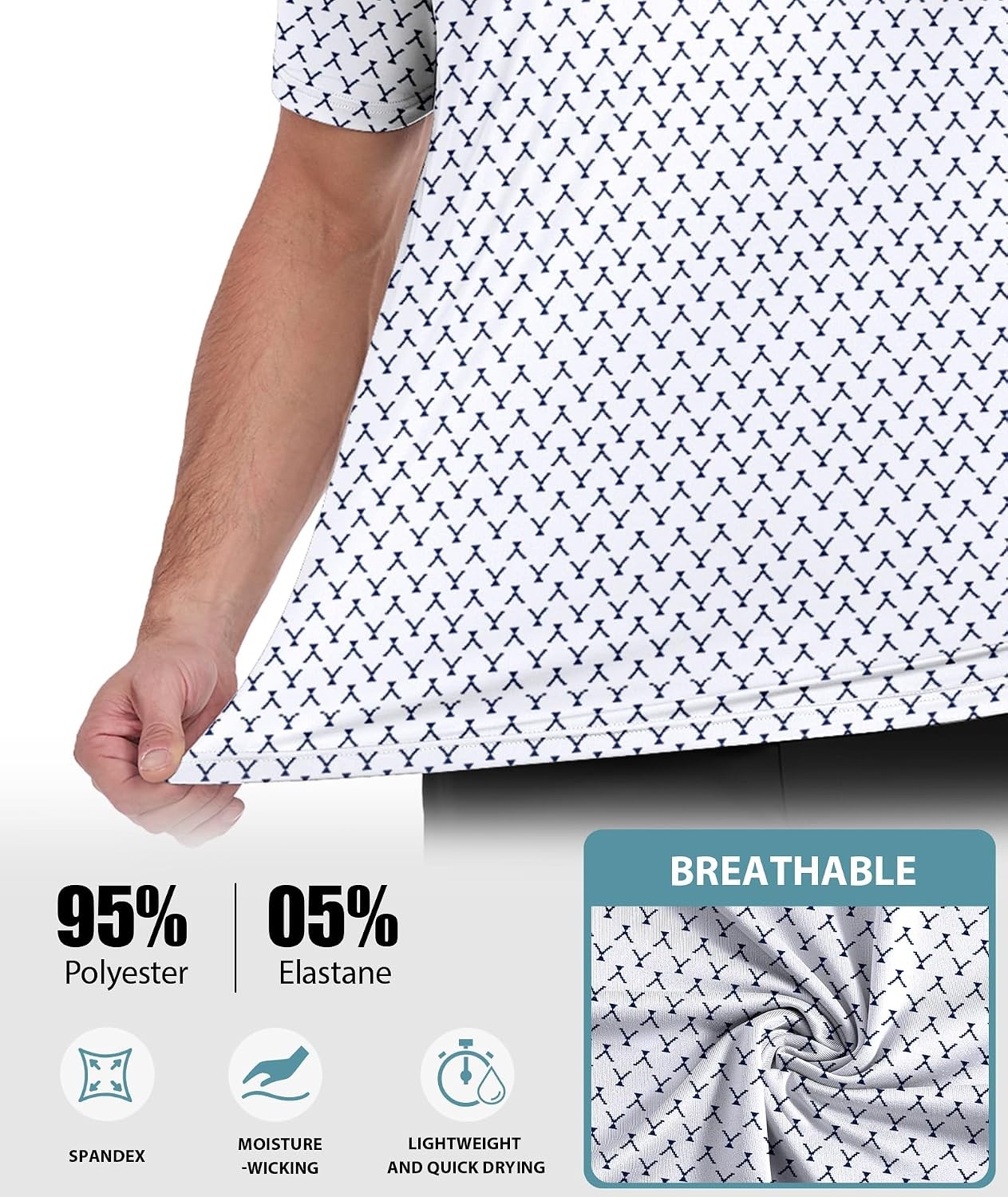 image:imageZITY 5 Pack Mens Golf Shirts Short Sleeve Print Patterns Performance Moisture Wicking Polo Shirt5 White Wine Glass