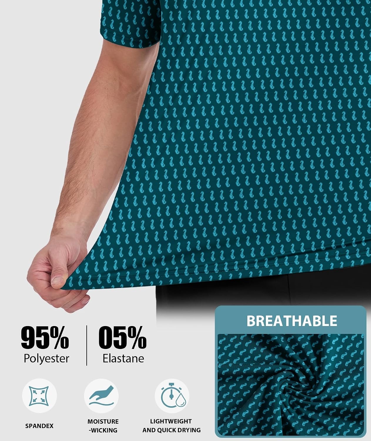 image:imageZITY 5 Pack Mens Golf Shirts Short Sleeve Print Patterns Performance Moisture Wicking Polo ShirtBlue Green Purple White Navy Light Orange