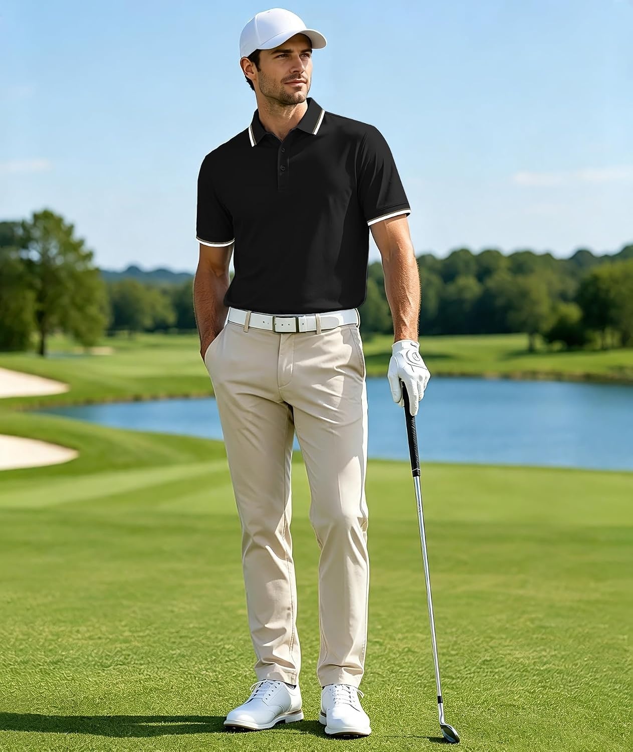 image:imageZITY 5 Pack Mens Polo Shirts Short Sleeve Casual Classic Polo T Shirts Contrast Collar Summer Athletic Golf ShirtsBlue White Black Navy Black
