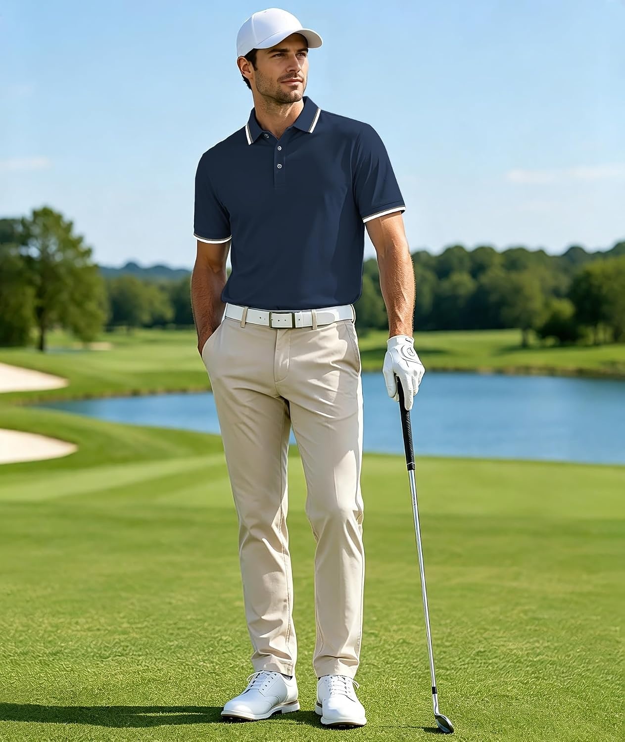image:imageZITY 5 Pack Mens Polo Shirts Short Sleeve Casual Classic Polo T Shirts Contrast Collar Summer Athletic Golf ShirtsGrey Navy White Navy Black