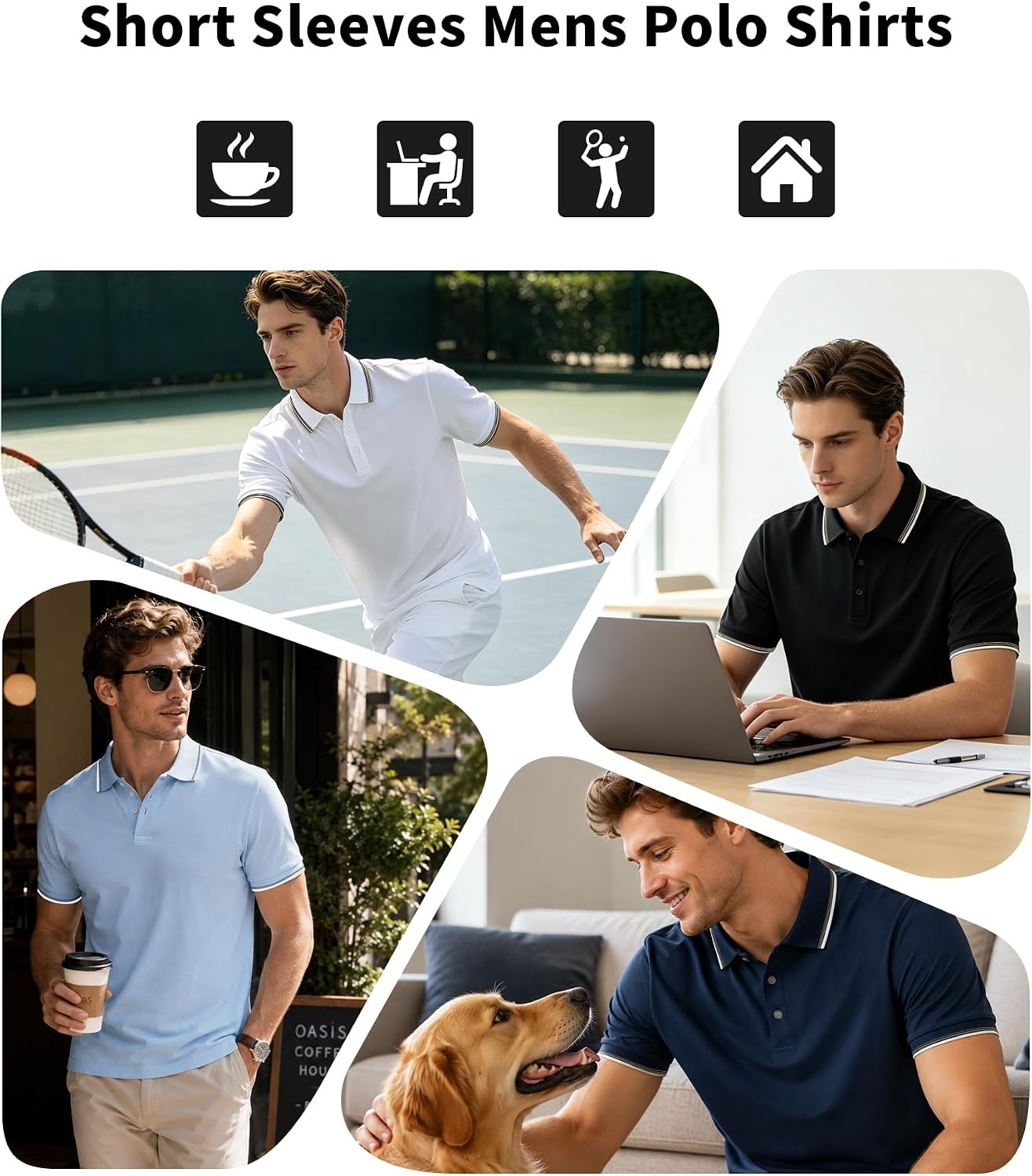 image:imageZITY 5 Pack Mens Polo Shirts Short Sleeve Casual Classic Polo T Shirts Contrast Collar Summer Athletic Golf ShirtsGrey Navy White Navy Black