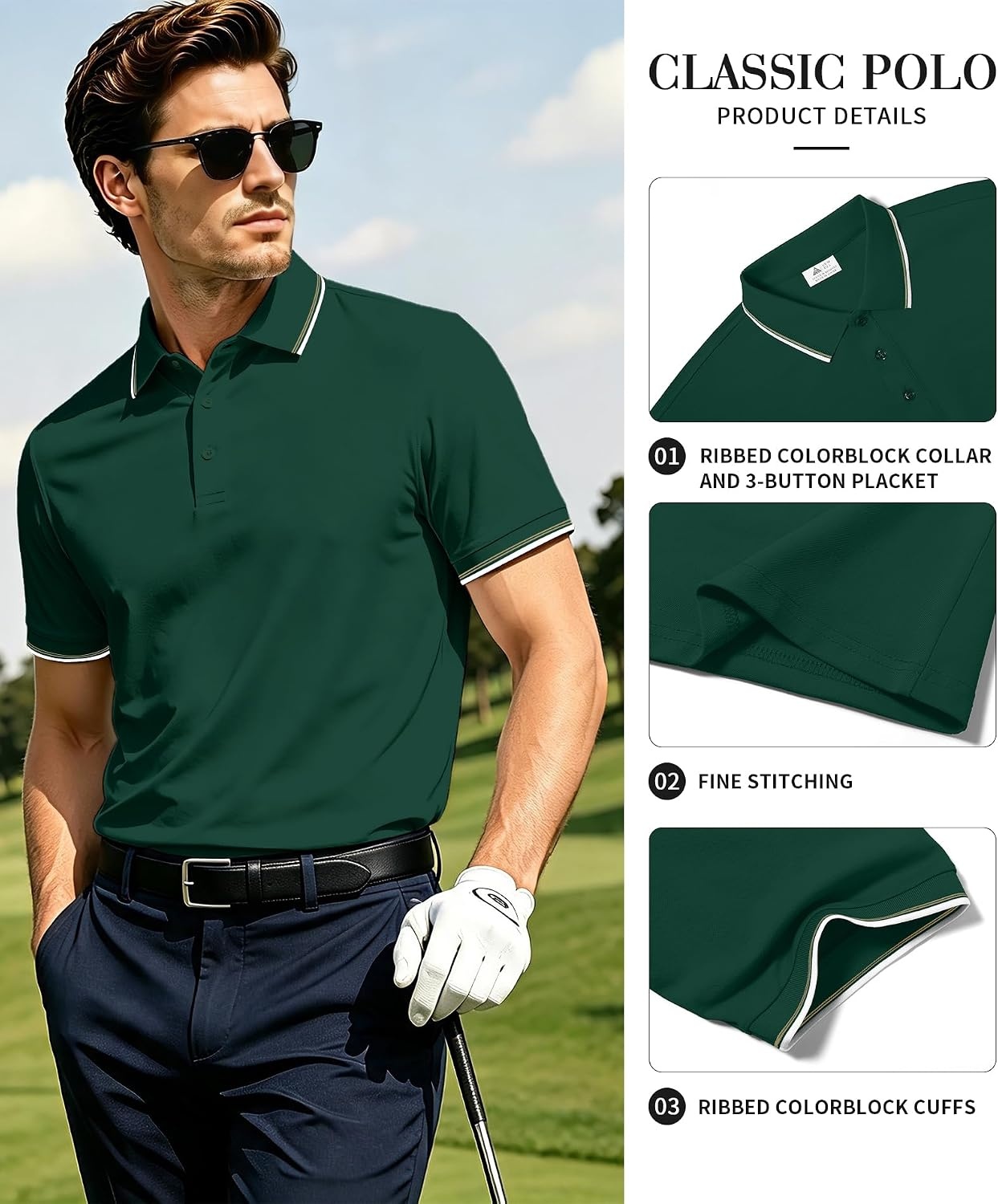 image:imageZITY 5 Pack Mens Polo Shirts Short Sleeve Casual Classic Polo T Shirts Contrast Collar Summer Athletic Golf ShirtsRed Green Navy Grey Black