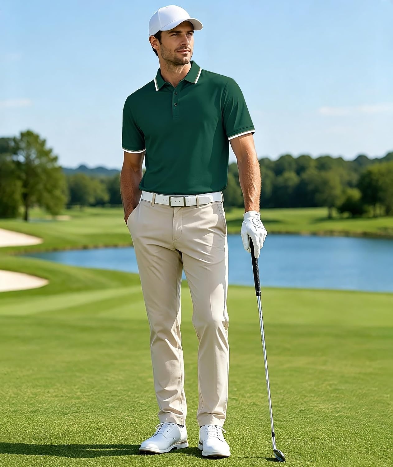 image:imageZITY 5 Pack Mens Polo Shirts Short Sleeve Casual Classic Polo T Shirts Contrast Collar Summer Athletic Golf ShirtsRed Green Navy Grey Black