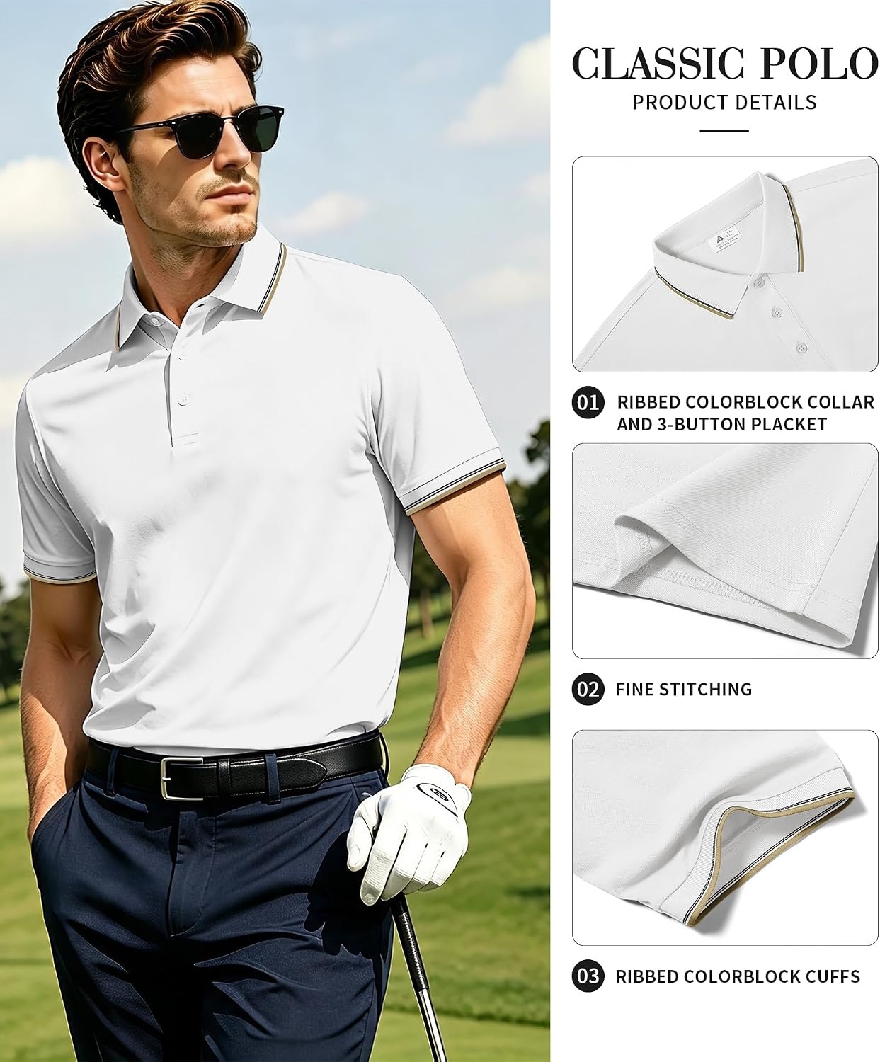 image:imageZITY 5 Pack Mens Polo Shirts Short Sleeve Casual Classic Polo T Shirts Contrast Collar Summer Athletic Golf ShirtsWhite Green Blue Navy Black