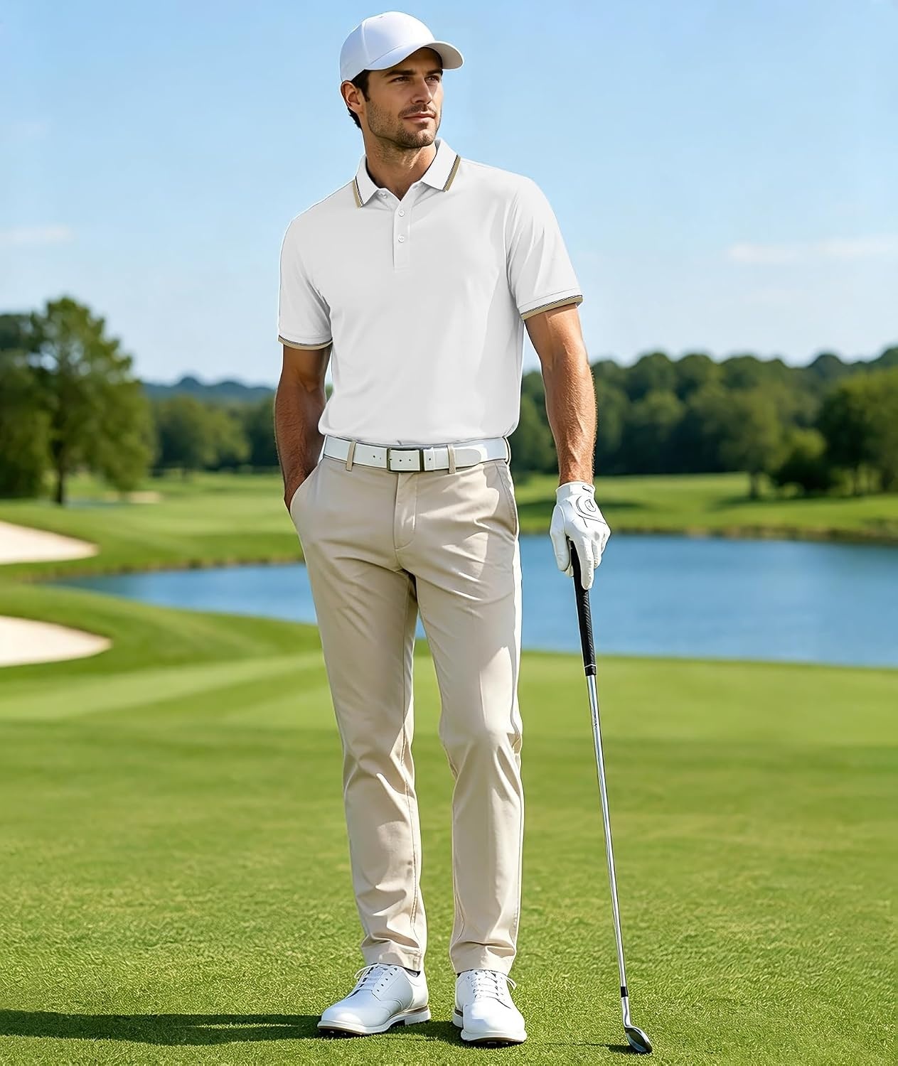 image:imageZITY 5 Pack Mens Polo Shirts Short Sleeve Casual Classic Polo T Shirts Contrast Collar Summer Athletic Golf ShirtsWhite Green Blue Navy Black