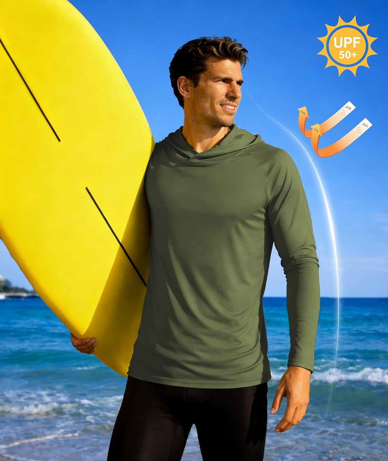 image:imageZITY 5 Pack Mens UPF 50 Hoodie Long Sleeve Shirt Sun Fishing ShirtsArmy GreenBurgundyLight GrayNavy BlueBlack