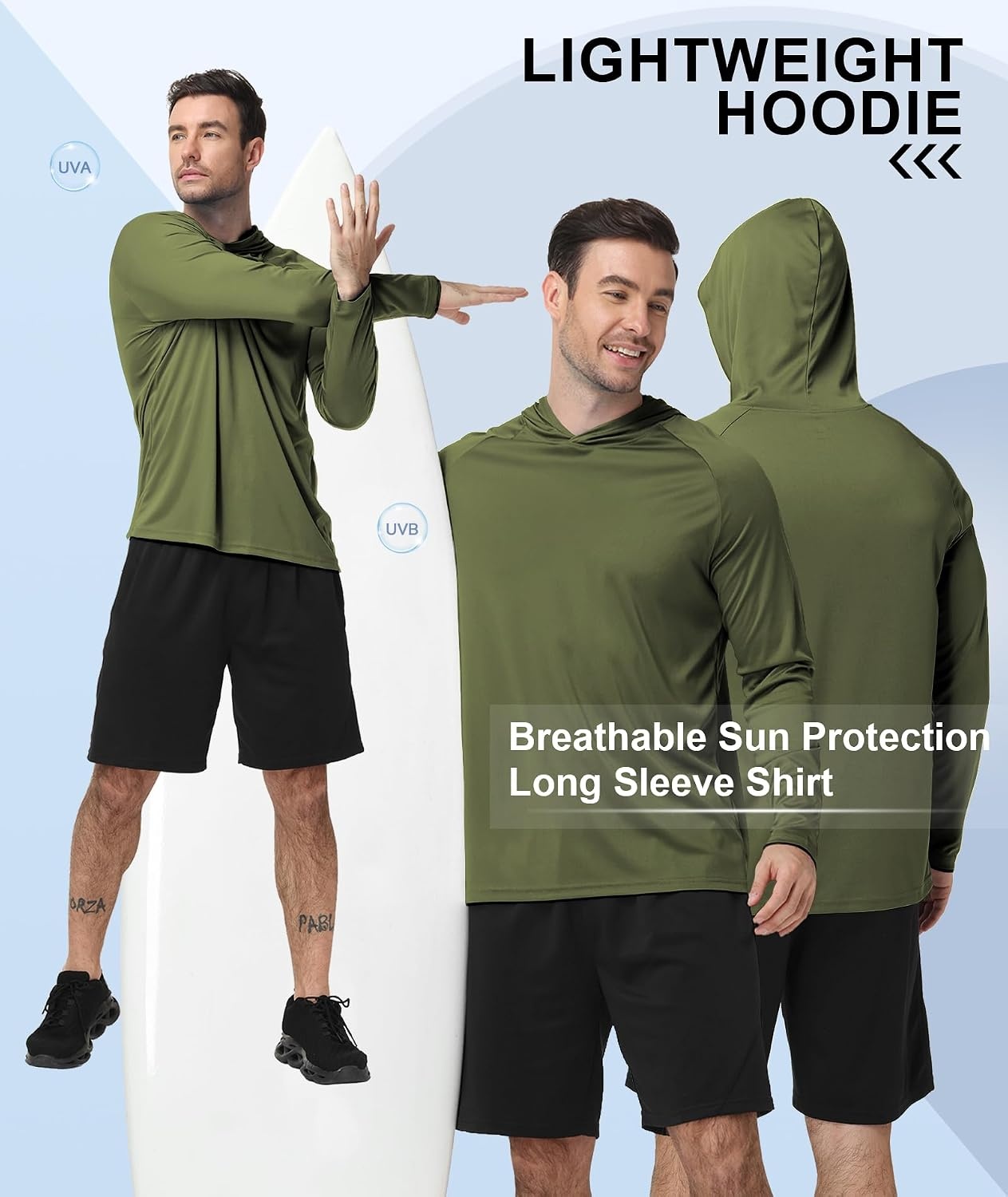 image:imageZITY 5 Pack Mens UPF 50 Hoodie Long Sleeve Shirt Sun Fishing ShirtsArmy GreenBurgundyLight GrayNavy BlueBlack