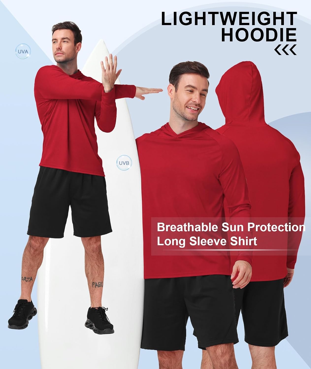 image:imageZITY 5 Pack Mens UPF 50 Hoodie Long Sleeve Shirt Sun Fishing ShirtsBurgundyWhiteDark GrayNavyBlack