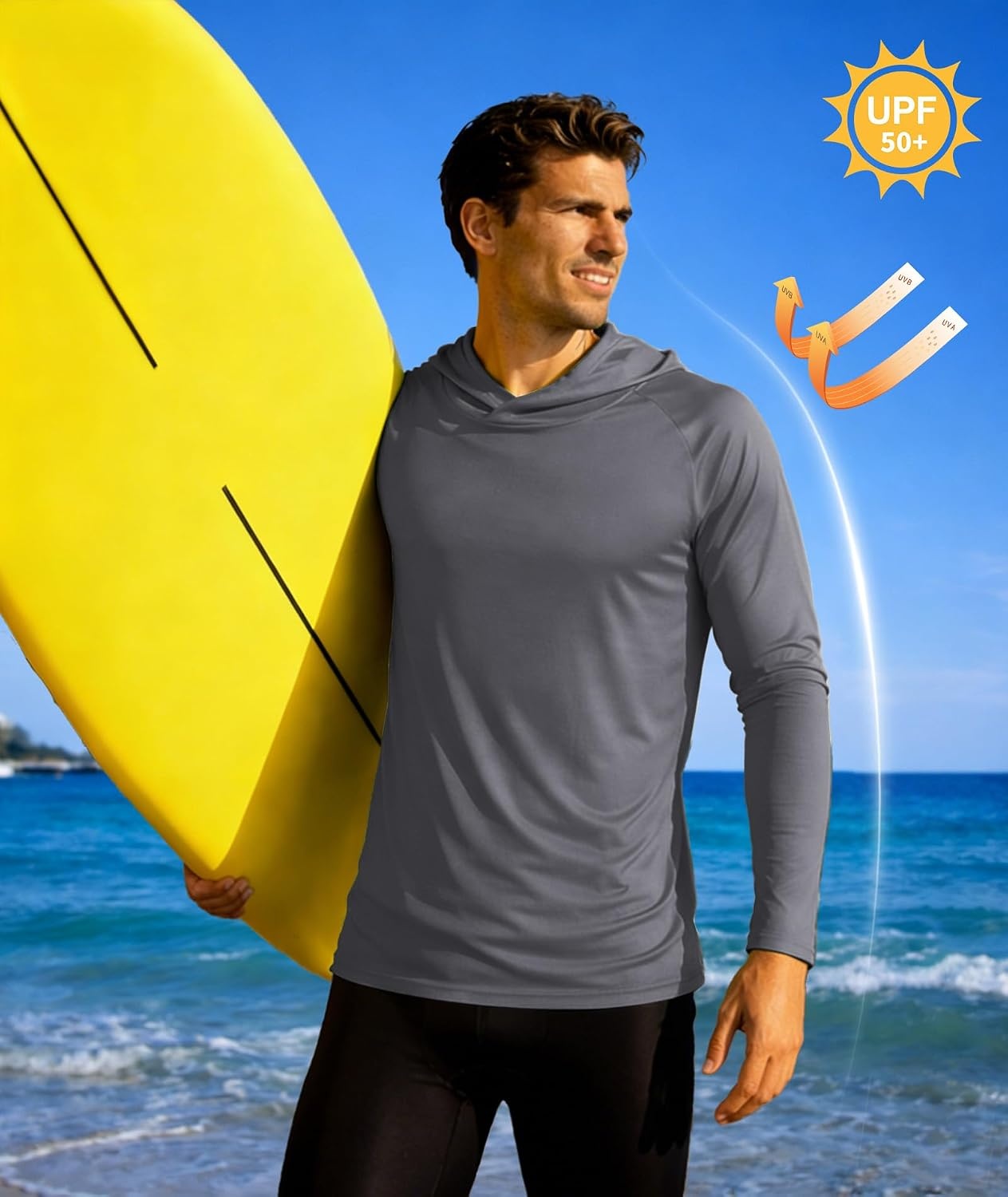 image:imageZITY 5 Pack Mens UPF 50 Hoodie Long Sleeve Shirt Sun Fishing ShirtsBurgundyWhiteDark GrayNavyBlack