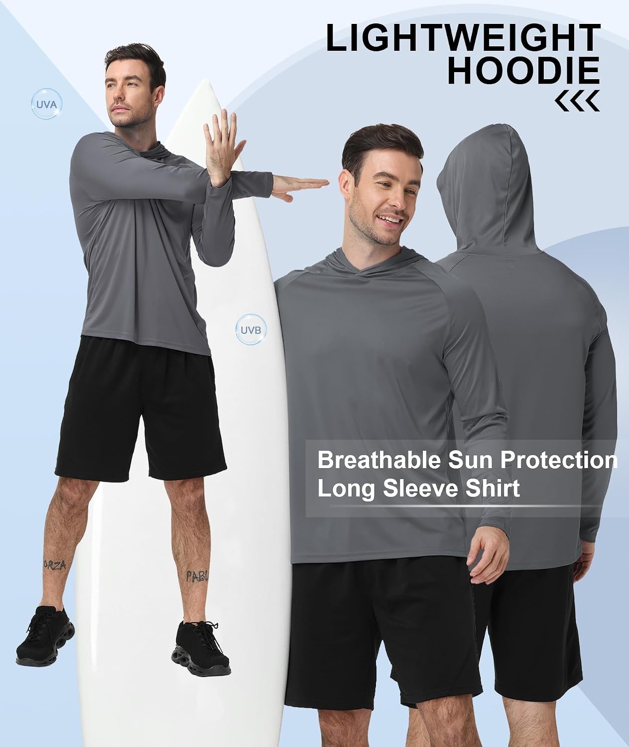 image:imageZITY 5 Pack Mens UPF 50 Hoodie Long Sleeve Shirt Sun Fishing ShirtsDark GrayLight GrayWhiteLight BlueSky Blue